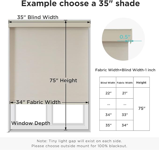 Joydeco 100% Blackout Roller Shades (Pro), Free-Stop Cordless Blinds for Windows, UV Protection, Natural Woven Blinds for Home and Office, Light-Proof Aluminum Cover (Beige, 41" W x 75" H)