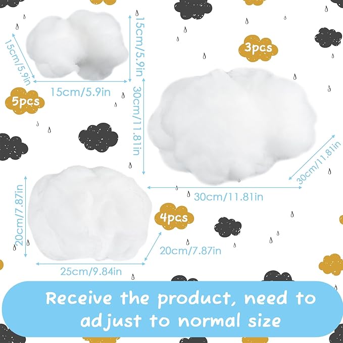 Jetec 12 Pieces Artificial Cloud Props Imitation 3D Cloud Shape Hanging Decorations Room DIY Decorative Hanging Ornament for Wedding Party Stage Show Decor (Small,Medium and Large Size)