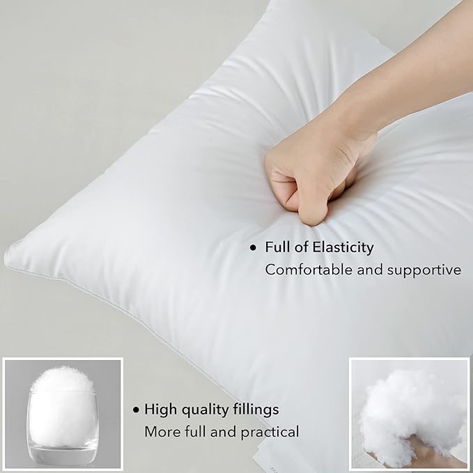FAVRIQ 16 x 16 Pillow Inserts (Set of 2) - 16 Inch Square Interior Sofa Throw Pillow with 100% Cotton Cover - Decorative Pillow Insert Pair - White Couch Pillow