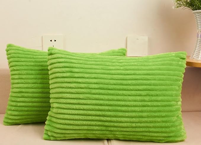 TangDepot Velvet Big Corduroy Pillow Covers 12x20 Apple Green 2-Pack | Soft wide-stripe corduroy pillow cover, hidden zipper, machine washable, easy refresh, for bedroom living room indoor outdoor