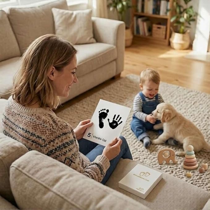 Baby Inkless Milestone Cards Hand Casting Kit Ink Print Hand and Footprint Kit Dog or Cat Pet Paw Print Kit Baby Newborn Footprint Kit Photo Album Keepsake Book Feet Stamp (Single FineGift Set)