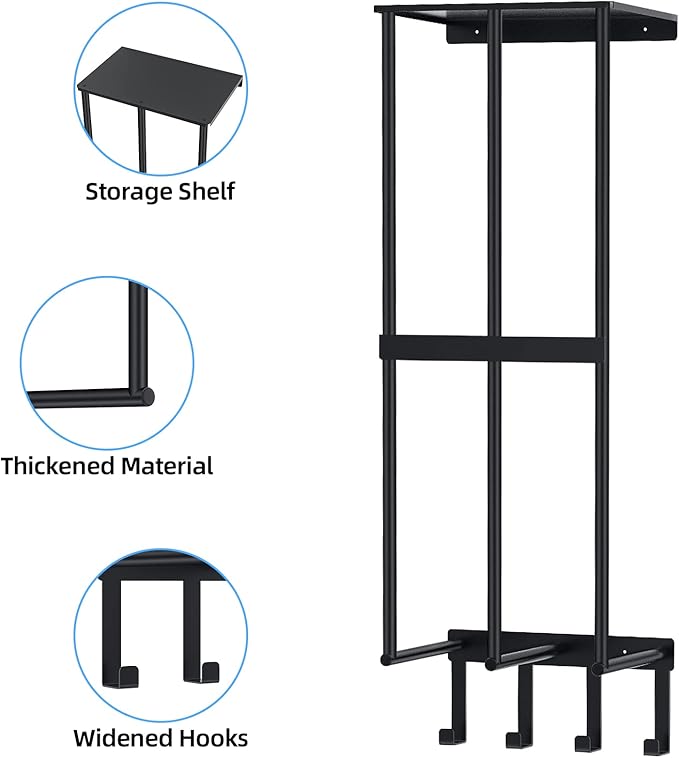 Camping Chair Wall Storage for Garage, Metal Camping Chair Storage Rack Wall Holder, Floating Shelf, 4 Hooks, Stainless Steel, Beach Chair Rack, Umbrella Holder, Garage Chair Organizer, Matte Black