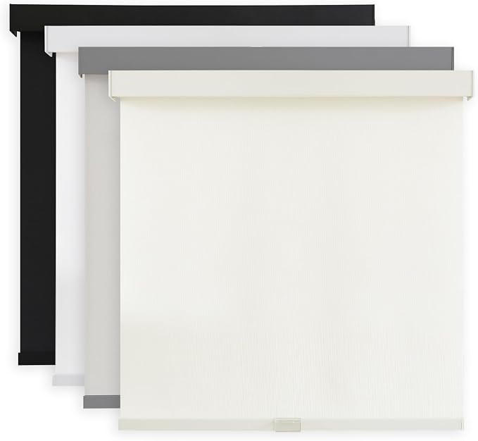 AOSKY Light Filtering Roller Shades Cordless Blinds for Windows, 1% Openness Free-Stop Shades with Valance, Thermal Insulated Fabric, UV Protection, Natural Woven Blinds（Custom Size, Ivory）