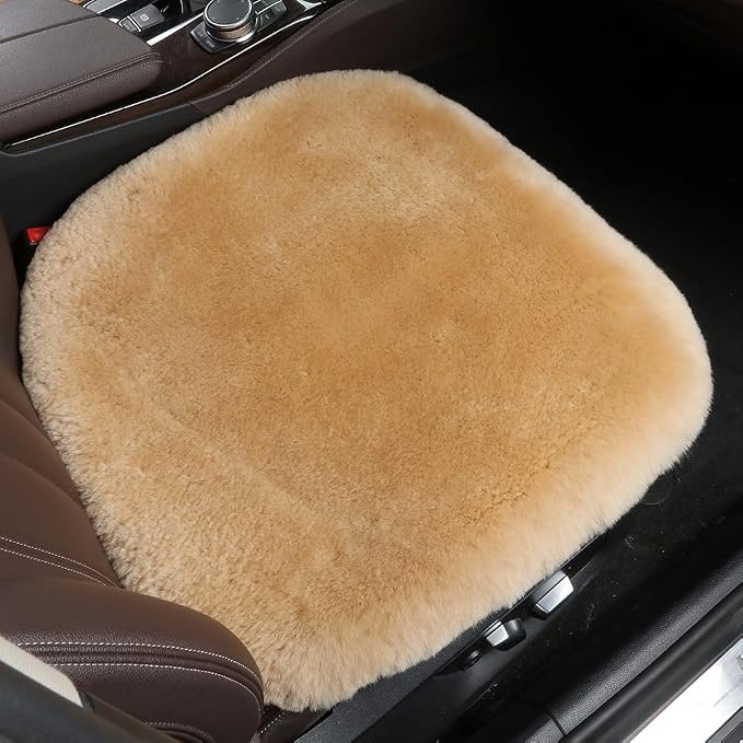 OGLAND 2 Pack Genuine Sheepskin Car Seat Cover-Australia Wool Cushions for Universal Fit Auto Interior Accessories Women Soft Wool Natural Fur(Honey Beige, 2 Pieces Front)