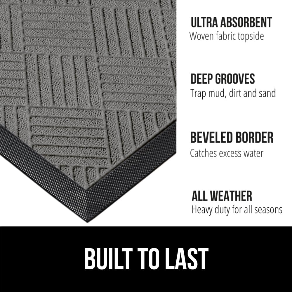 GORILLA GRIP 100% Waterproof All-Season WeatherMax Doormat US Designed Natural Rubber, Stain and Fade Resistant, Low Profile Indoor Outdoor Door Mats, Easy Clean Patio Mat, 17x29, Steel Diamond