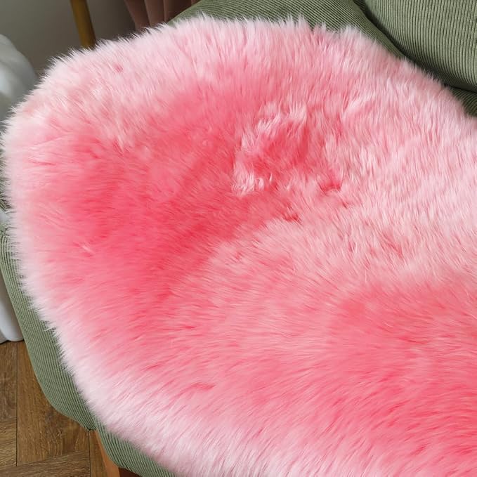IRIWOOL Premium Genuine Fur Sheepskin Rug Real Australia Sheepskin Natural Luxury Fluffy Lambskin Fur Area Rug Seat Covers for Kids Bedroom Sofa Chair Cover (Pink, Single Pelt/2ft x 3ft)