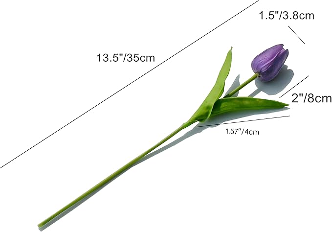 Mandy's Purple Artificial Tulips Flowers Centerpiece, 13.5" Lifelike PU Fake Floral Stems 20pcs for Kitchen Island & Dining Table, Spring Decor for Easter
