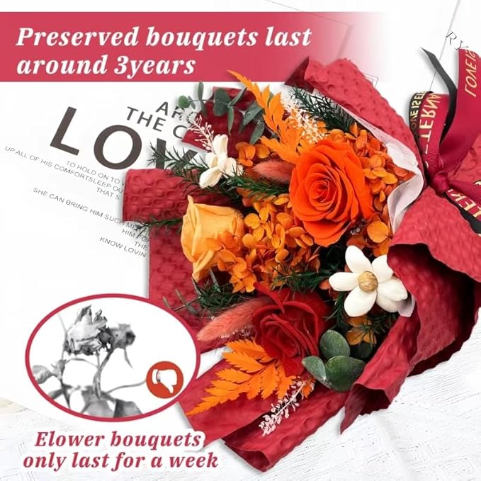 VTJMB Flowers for Delivery Prime, Preserved Flower Bouquet with Box, Birthday Dried Flowers Gift for Women, Mothers Day Gifts for Mom, Wife, Grandma, Friends