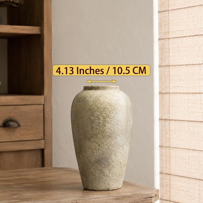 Ceramic Rustic Farmhouse Vase, 12 Inch Beige Flower Vases for Home Decor, Rustic Pottery Vase for Table Centerpieces & Living Room, Farmhouse Ceramic Vases for Entryway & Wedding Gifts