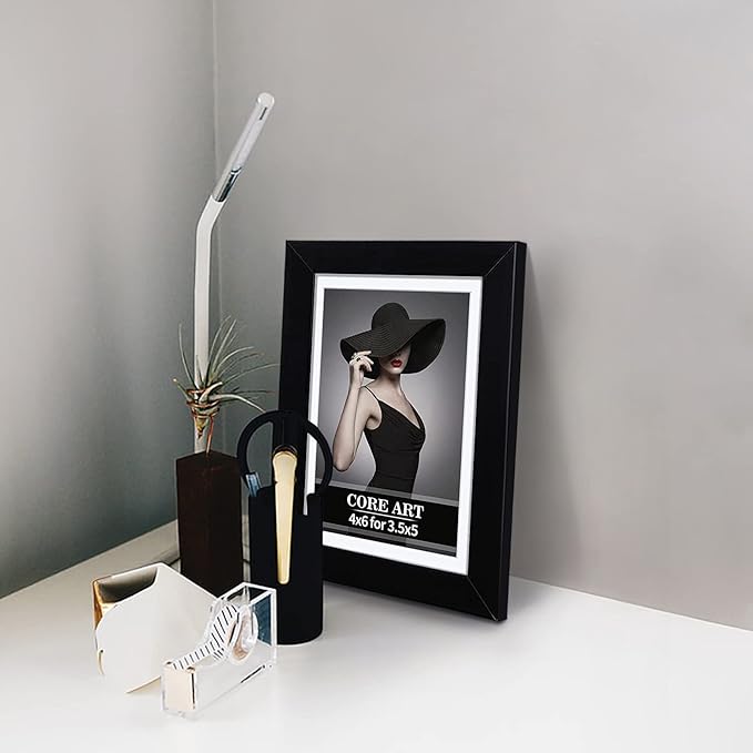 CORE ART 4x6 Black Picture Frame Set of 4,Display Pictures 3.5x5 with Mat or 4 x 6 without Mat,Multi Photo Frames Collage for Wall or Tabletop Display