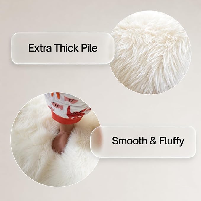 Genuine Sheepskin Rug – New Zealand Sheep Skin Fluffy Soft Single Pelt Lambskin for Bdroom, Living Room, Sofa, Chair, Bedside – Natural Ivory White Area Rug (2 x 3 ft)
