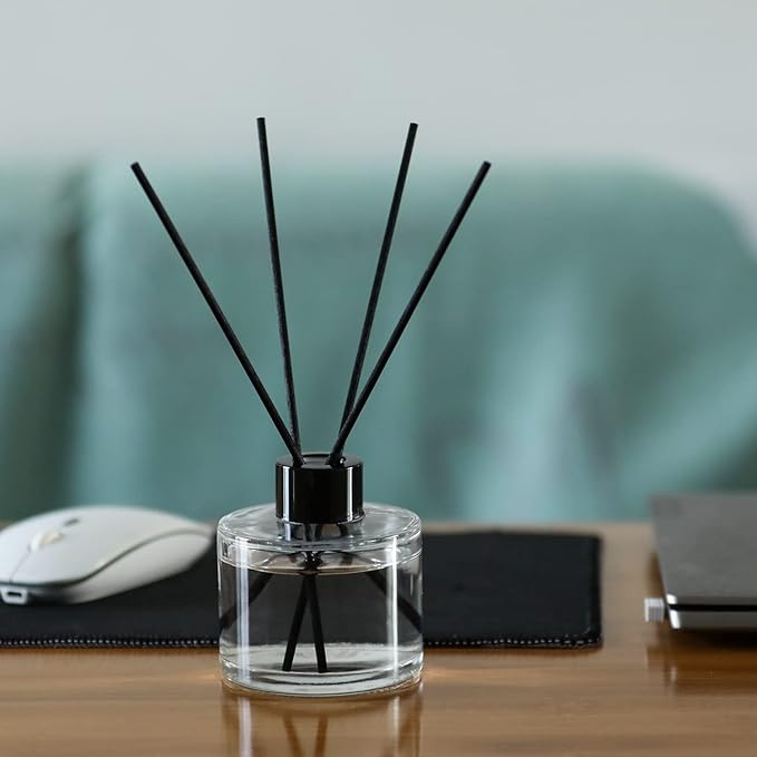 4PCS Fragrance Glass Diffuser Bottles, Refillable Diffuser Bottles with 20pcs Reeds Sticks & Black Caps & Funnel, Diffuser Jars for Home Oil Fragrance Decoration Girl Women Gift (150ML)