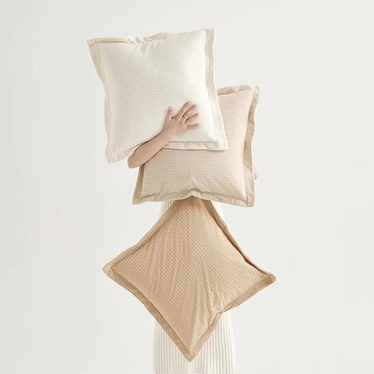 COCO TOP Set of 3 Decorative Vintage Throw Pillow Covers 20x20inch, Soft Striped Textured Corduroy Square Cushion Pillowcases for Modern Bedroom Living Room Farmhouse Decor(Camel, Beige & White)
