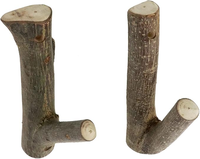 2Pcs Real Wood Tree Branch Wall Hook, Farmhouse Rustic Decorative Wooden with Bark Trunk Thickness 2cm-3cm with Screw