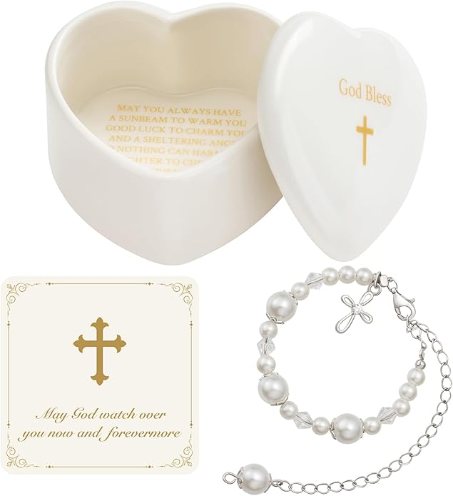 NORBU S925 Cross Bracelet for Girls, Sterling Silver Baby Baptism Cross Pearl Bracelet with Keepsake Box, Baptism Gifts for Girls, First Communion Baby Dedication Gifts for Newborn Catholic Easter Christening Gift