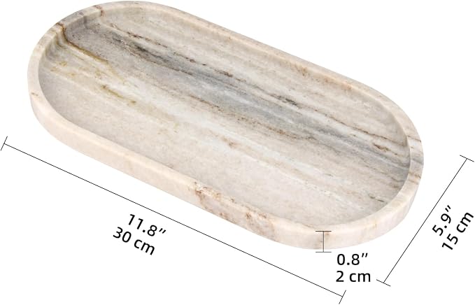 Oval Marble Bathroom Vanity Tray, Natural Luxury Marble Home Kitchen Bathroom Table Tray, Stone Decorative Countertop Tray for Coffee Perfume Jewelry (Viva Jade, 12" x 6" x 0.8")