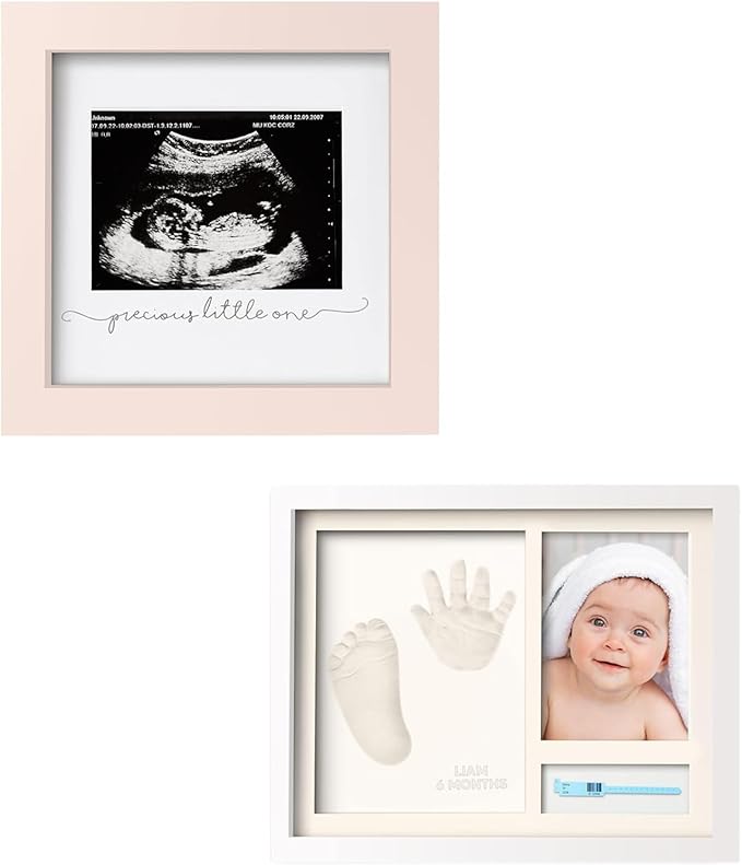 KeaBabies Baby Sonogram Picture Frame and Baby Footprint Kit - Modern Ultrasound Frame For Mom To Be - Baby Hand and Footprint Kit, Keepsake Frame Kits