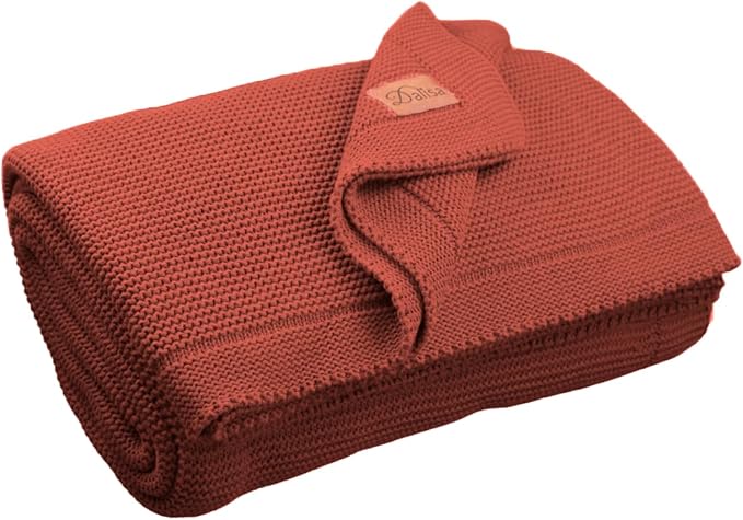 Dalisa 100% Organic Turkish Cotton Throw Blanket - GOTS Certified, Cozy - Perfect for Couch, Bed, and Home Decor - Boho Vintage Knit Alina (Amberglow, 50x60)