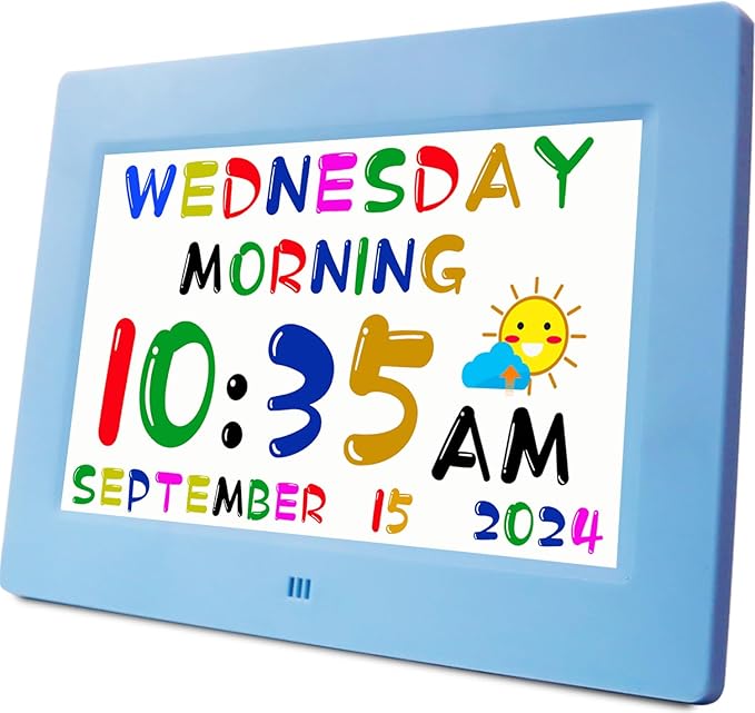 MASSII Digital Teaching Clock Talking Time, 24 Alarms Custom Reminders, Checklist to-Do List, Auto DST & Calendar Display, Sleep Trainer, Easy to Use for Kids Birthday Gift- Blue with Remote