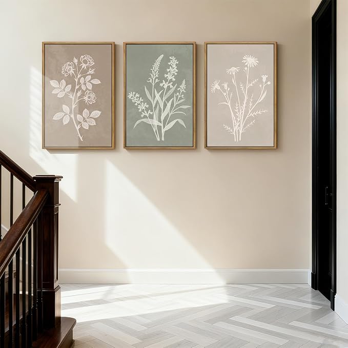 Anyzal Neutral Botanical Wall Art Boho Plant Artwork Farmhouse Floral Painting for Living Room Bedroom Dining Room 12x16 Inch Set of 3