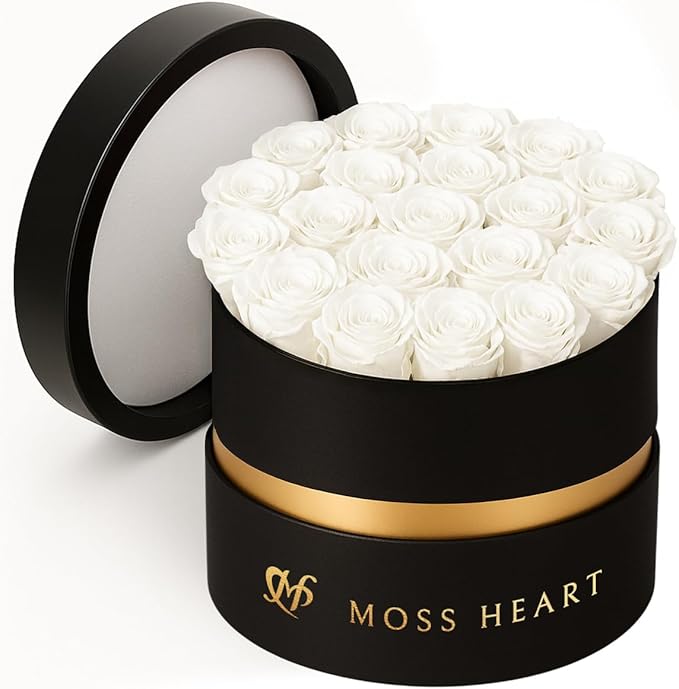 20 Mini Preserved Roses, Round Luxury Gift Box, Real Forever Roses Last 1+ Year, Premium Romantic Gift for Women, Wife, Girlfriend, Mother’s Day, Birthday, Anniversary, Valentine’s Day