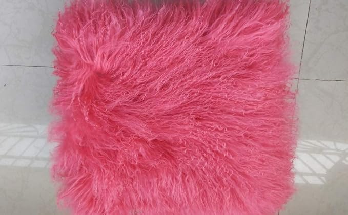 Real Tibetan Mongolian Lamb Sheepskin Wool Fur Super Soft Plush Leather Pillowcase Cushion Cover,Watermelon Red,16x16inch