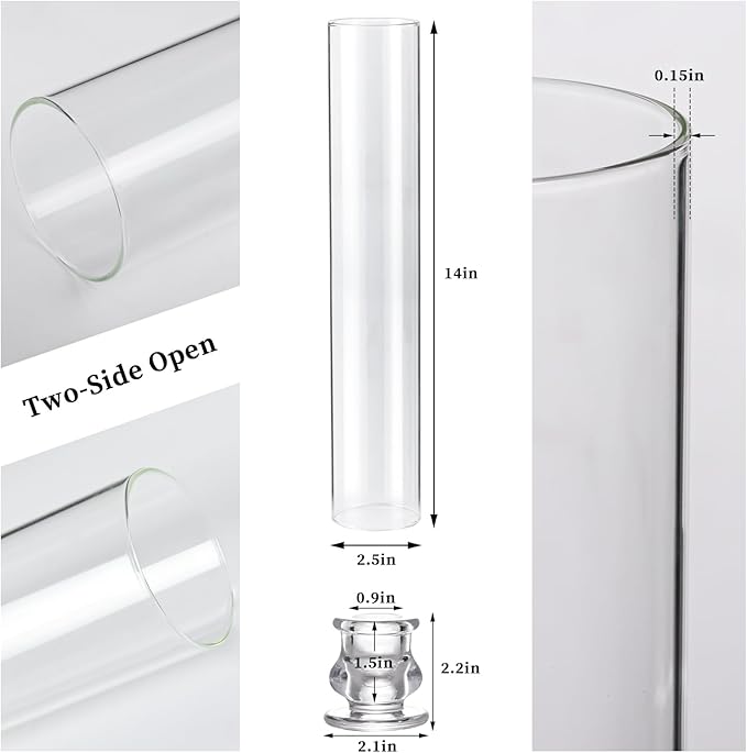 Volens Hurricane Glass Candle Holders Bulk- Set of 36 Candlestick Holders for Taper Candles with Windproof Cylinder Covers 14" Tall Clear Glass Chimney Cover for Wedding Table Centerpiece