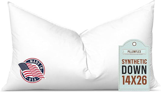 Pillowflex Synthetic Down Pillow Insert - 14x26 Down Alternative Pillow, Ultra Soft, Large Rectangle, Lumbar, Travel, Neck, Sleeping Pillow - 1 Decorative Pillow Form