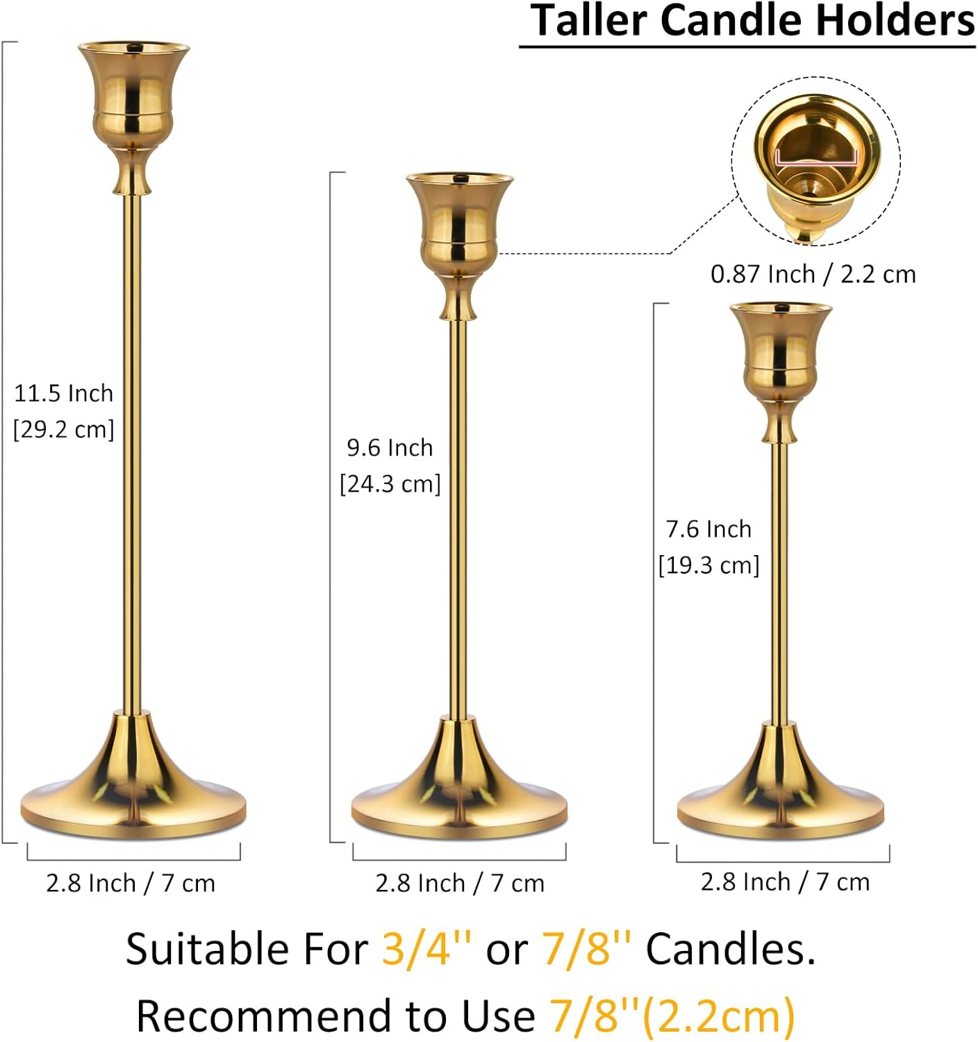 Metal Candle Holders for Candlesticks Taper Candlestick Holders Set Vintage Decorative Centerpiece Candelabra Tall Candle Stands for Halloween Thanksgiving Christmas (Gold, 1 Set (3 pcs))
