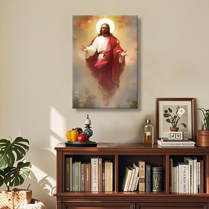Eysintum Framed Jesus Christ Ascension Wall Art Christian Religious Canvas Print Faith Home Decor Spiritual Poster for Living Room Church Prayer Room Ready to Hang 24x36in