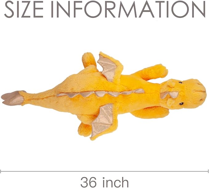 ARELUX Large 37in Cute Dragon Stuffed Animals Plush Toy Soft Yellow Pterosaur Plushie Giant Fuzzy Dinosaur Pillow Plushies with Wings Cuddly for Friends Family
