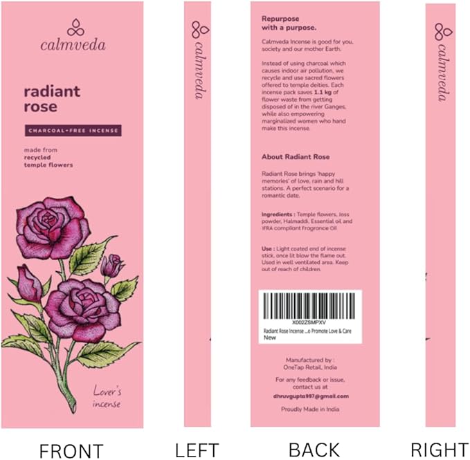Calmveda Rose Incense Sticks, 80 Sticks - Charcoal Free, Handmade by Indian Artisans, Perfect Housewarming Gift, Promotes Love & Care