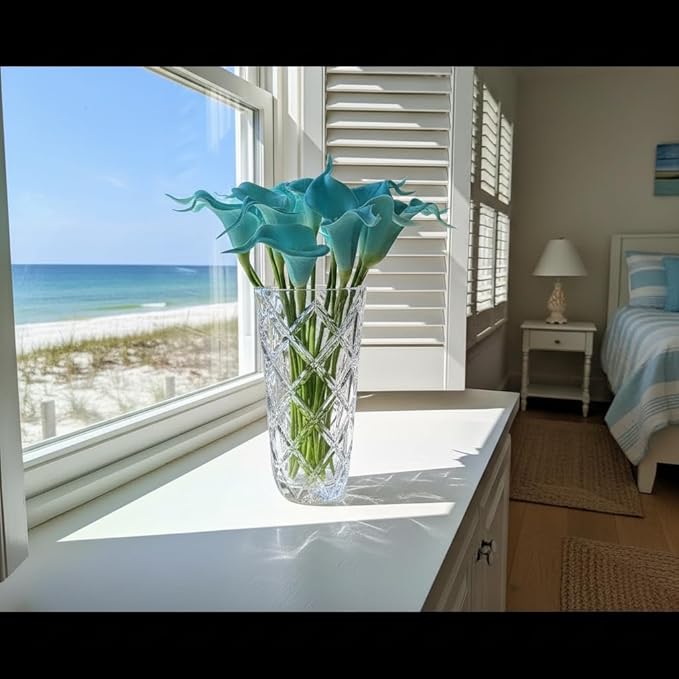 Floral Kingdom Artificial Calla Lily Flowers 20 Pack 14 Inch Turquoise Blue – Real Touch Faux Flowers for Home Decor, Table Centerpieces, Coastal Décor & Weddings