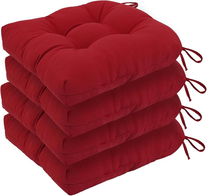 idee-home Outdoor Chair Cushions Set of 4, Patio Seat Cushions | Tufted Thick 19 x 19 x 5 Inch Cushions for Outdoor Furniture Waterproof with Ties, Dining Pads Dark Cerulean