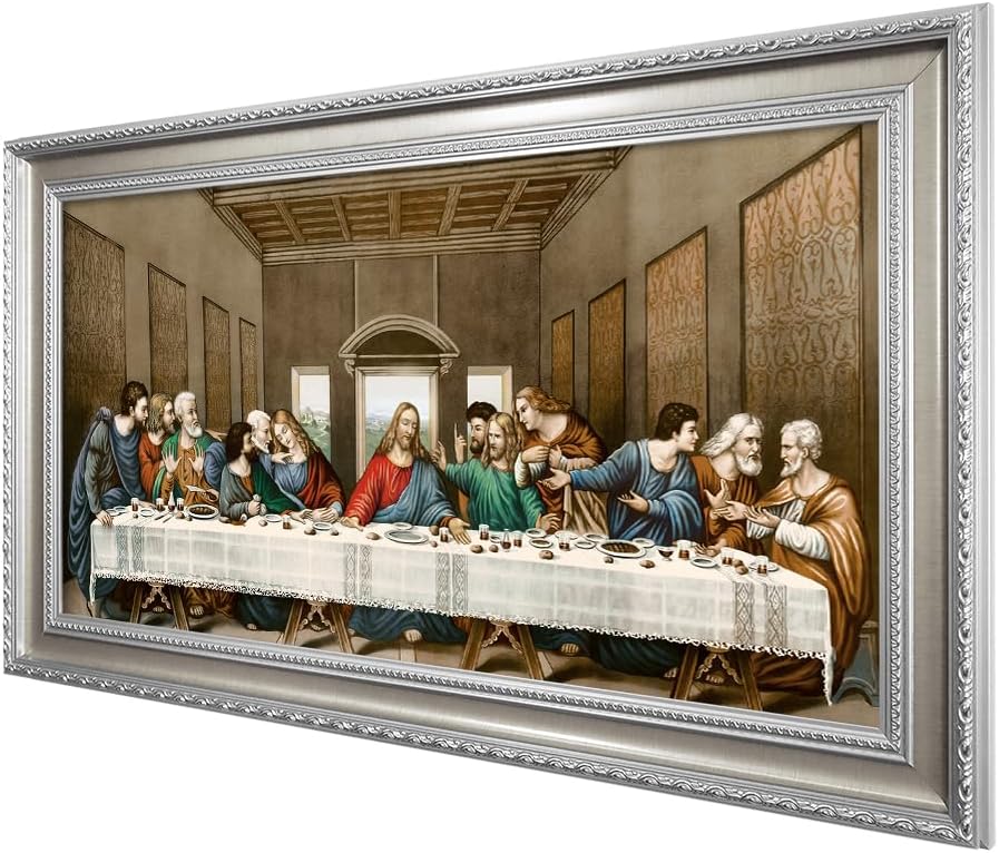 DECORARTS - The Last Supper, Leonardo da Vinci Classic Art Reproductions. Giclee Prints Acid Free Cotton Canvas with Matching Silver Solid Wooden Frame. Total Framed Size: 28.5" W x 16.5" H
