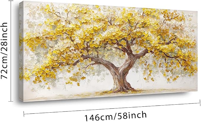 Ggaafet Yellow Ginkgo Tree Wall Art for Living Room Canvas Oil Painting Prints Beautiful Tree of Life Art Deco Modern Artwork Office Bedroom Family Dining Room Decor Extra Large
