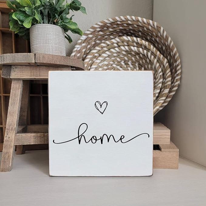 TEOUIOS Home Sweet Home Sign, White Wood Box Plaque, Wooden Decorative Boxes for Home Decor Bedroom Shelf Desk Decor Family Sign 6"x 6" Welcome Sign New Home Housewarming Gift