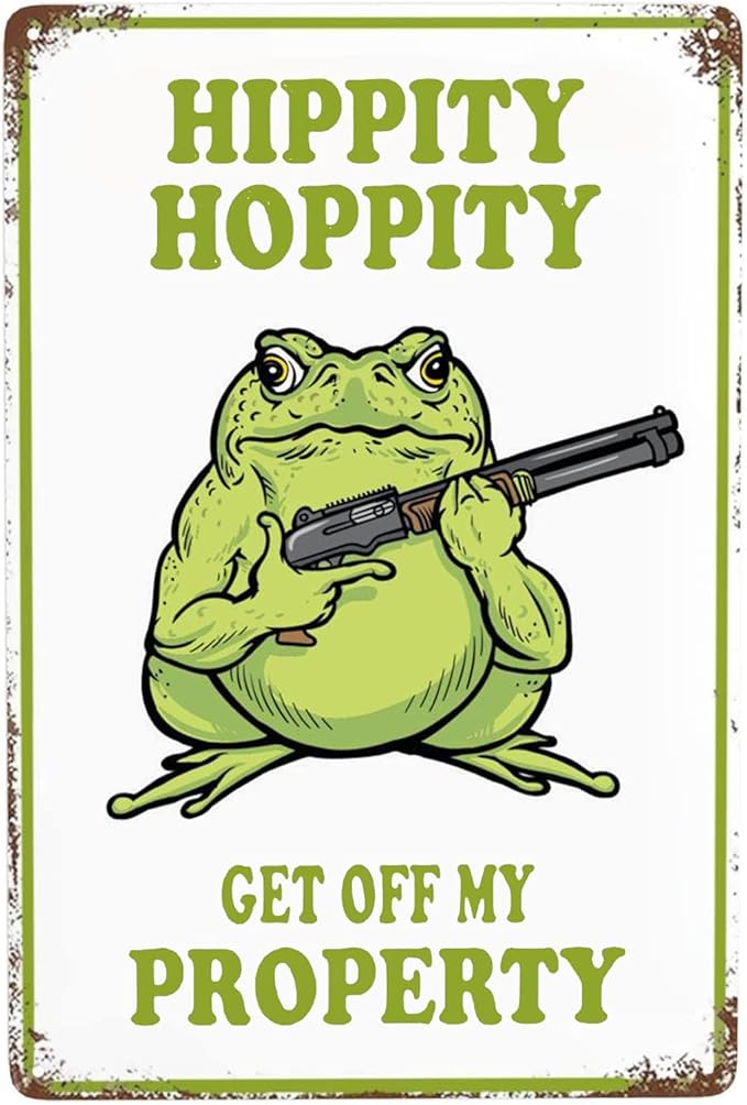 Frog Room Sign Funny Frog Bedroom Door Decor Vintage Metal Tin Signs Hippity Hoppity Get Of My Property Sign No Trespassing Signs Warning Sign Retro Frogs Wall Decor Aesthetic For Home Mushroom Decorations Room Rules Sign House Stuff Garden Bathroom Si...