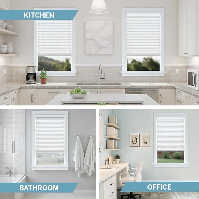 LEVOLOR Basics Cordless 2" Faux Wood Blinds, Light Filtering Window Shade, Blinds for Indoor Windows, White, Fits up to 29" W x 64" L