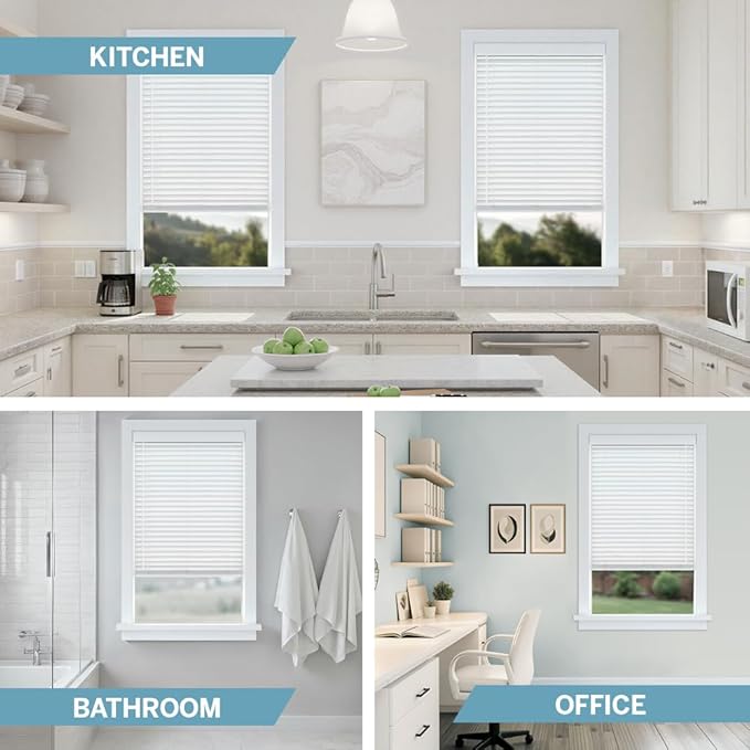 LEVOLOR Basics 2” Faux Wood Horizontal Blinds for Indoor Windows, 30” W x 64” H, Cordless Light Filtering Window Shade, White