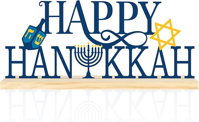COCHIE Metal Happy Hanukkah Sign, Chanukah Menorah Turkey Table Centerpieces Decorations for Home, Office, Shelf, Mantel, Indoor, Jewish Festival Candles Party Supplies Decor (Hanukkah)