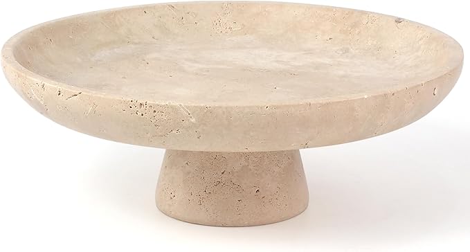 YMXYJM,Natural Travertine Fruit Bowl, Marble Pedestal Bowl, Beige | Natural marble pedestal bowl for fruit, keys, and decor on kitchen counters, dining tables, living rooms, or entryways