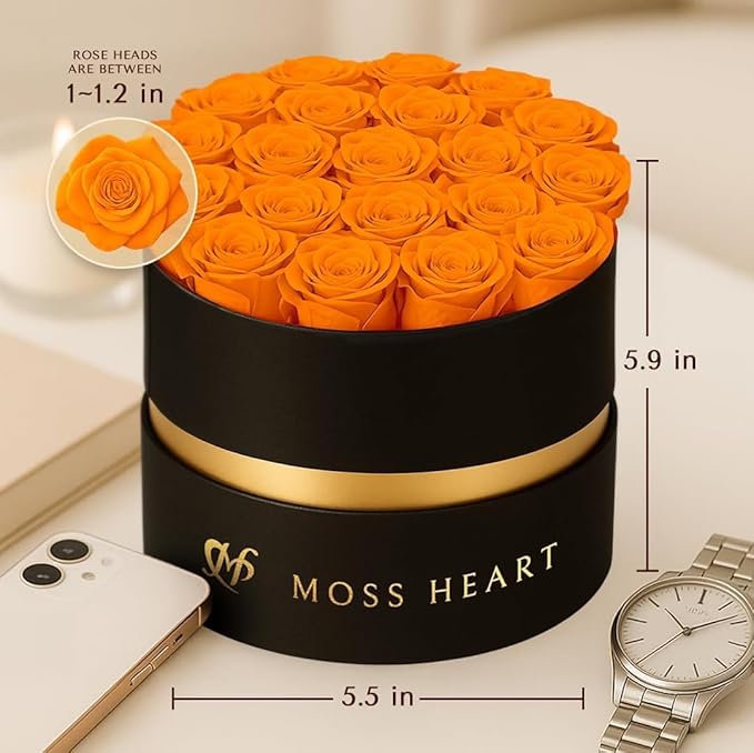 20 Mini Preserved Roses, Round Luxury Gift Box, Real Forever Roses Last 1+ Year, Premium Romantic Gift for Women, Wife, Girlfriend, Mother’s Day, Birthday, Anniversary, Valentine’s Day