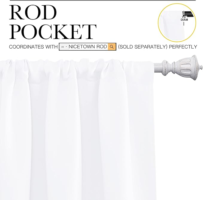 NICETOWN White Bedroom Curtain Panels - Multi-Function Noise Reducing Performance Window Treatment Thermal Insulated Rod Pocket Room Darkening Drapes for Nursery (2 Panels, 34 by 84)