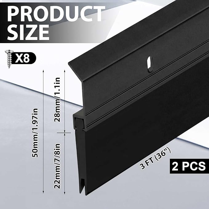 Hushee 2 Pack 36 Inches Door Sweep for Bottom of Door Exterior Interior, Double Rubber Aluminum Alloy, 1 Inch Gap Fill All-Season Energy Saving Commercial Weather Stripping Draft Stopper(Black)