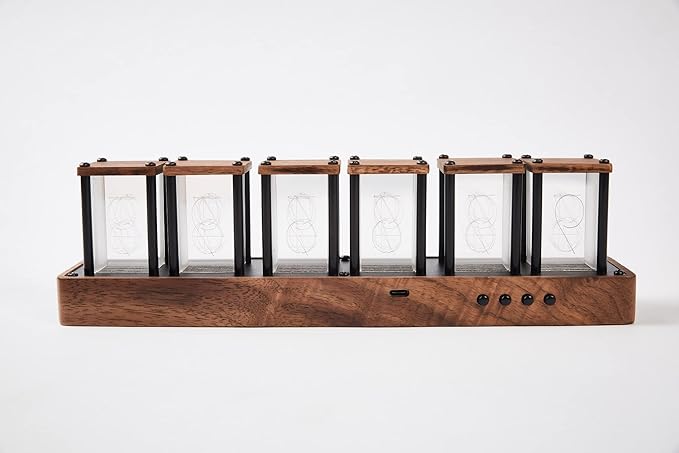 Nixie Tube Clock Walnut Digital Desk Clock, Support Wi-Fi Time Calibration, Alarm and 12/24h Display, No Assemble Required - A Retro Gift for Friends
