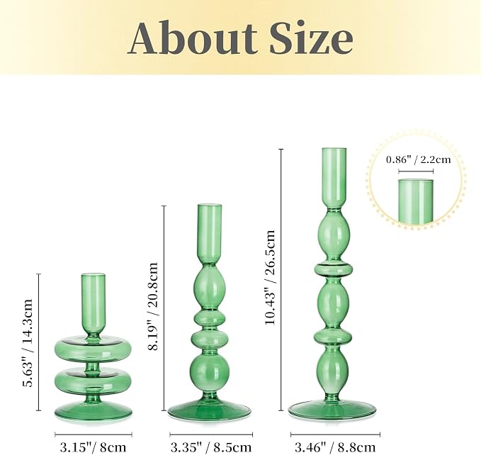 Hewory Glass Candlestick Holders: Light Green Taper Candle Holders Set of 3 Vintage Candle Stick Candle Holder, Colorful Glass Candle Holder for Table Centerpiece Wedding Dinner Party Home Decor