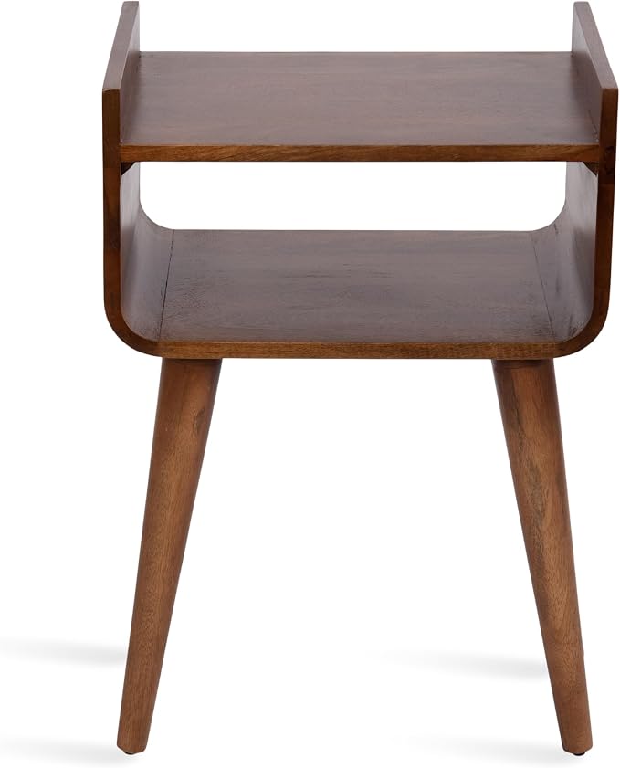 Kate and Laurel Quilby Mid-Century Living Room Side Table with Storage, 18 x 14 x 27, Walnut Brown, Wooden Bedroom Nightstand with Tapered Legs and Bedside Table Storage