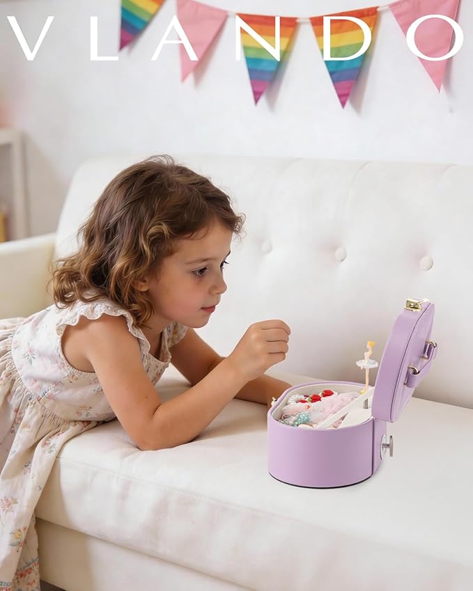 Vlando Musical Jewelry Box for Girls - Kid Music Box with Ballerina for Birthday Bedroom Decor - Birthday Gift for Girls Ages 4 5 6 7 8-12 Year Old - Purple
