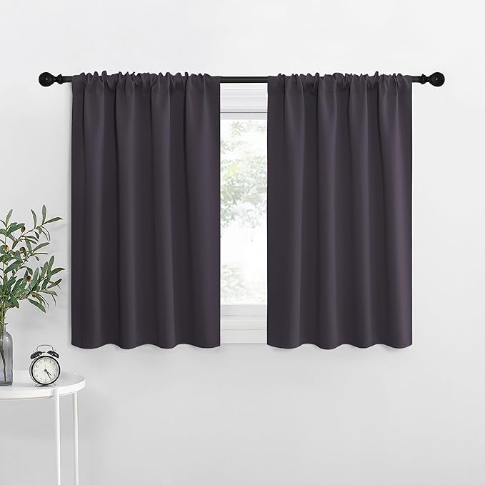 NICETOWN Blackout Curtains for Living Curtains, Greyish Purple, 2 Panels, 29 by 30, Room Darkening Window Curtain Panels, Easy-Care Solid Thermal Insulated Draperies/Drapes for Daughter Room